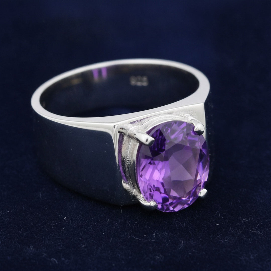 anillo de hombre de plata 925 con amatista purpura natural 3.60ct corte oval, joyería mexicana Gold Shield