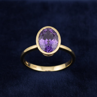 anillo oro 14k con amatista purpura natural 3.60ct corte oval, joyería mexicana Gold Shield