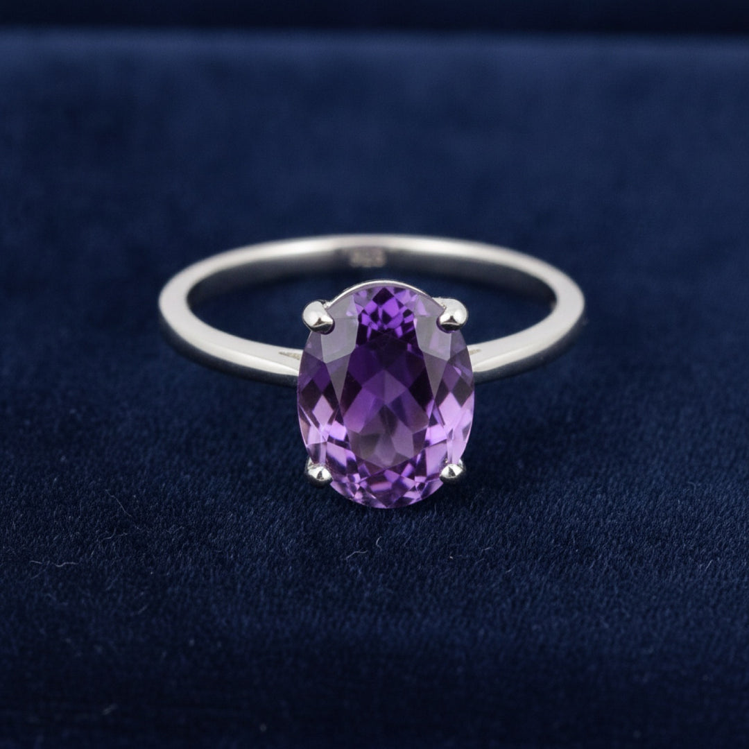 anillo plata 925 con amatista purpura natural 3.60ct corte oval, joyería mexicana Gold Shield