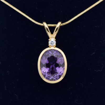 dije oro 14k con amatista purpura natural 3.60ct corte oval, joyería mexicana Gold Shield