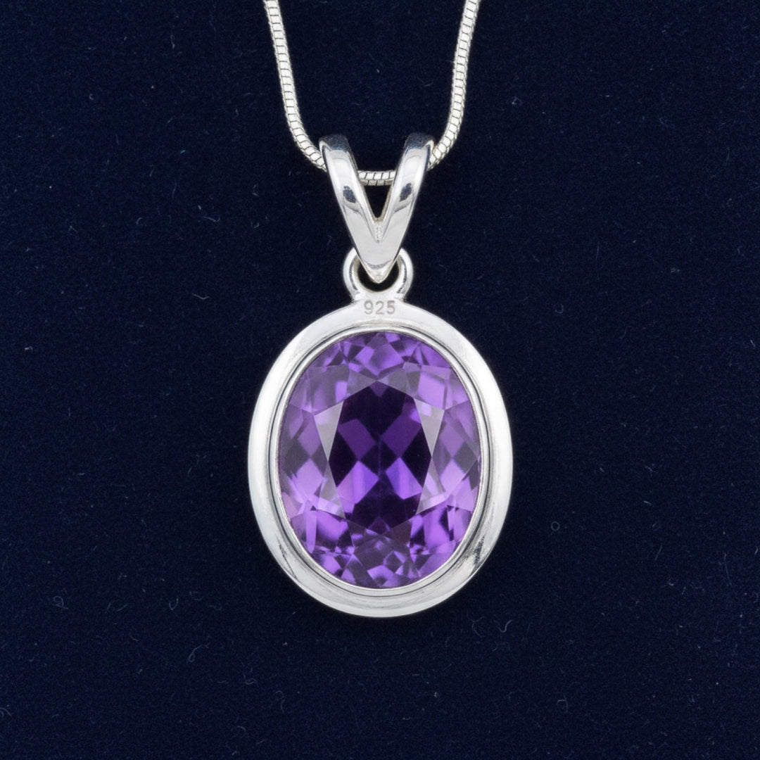 dije plata 925 con amatista purpura natural 3.60ct corte oval, joyería mexicana Gold Shield