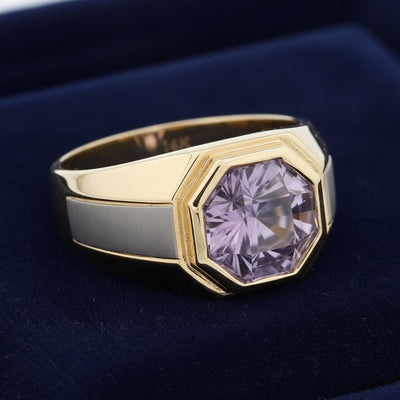 anillo de hombre de oro 14k con amatista púrpura natural 3.93ct corte octagonal brillante de Brasil, joyería mexicana Gold Sh