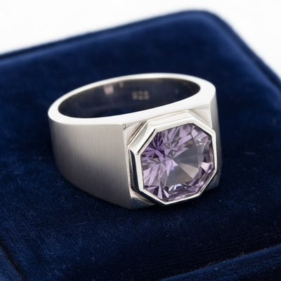 anillo de hombre de plata 925 con amatista púrpura natural 3.93ct corte octagonal brillante de Brasil, joyería mexicana Gold 
