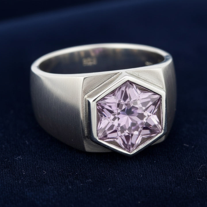 anillo de hombre de plata 925 con amatista uruguay púrpura intenso natural 2.84ct corte fancy cuadrado de Uruguay, joyería me