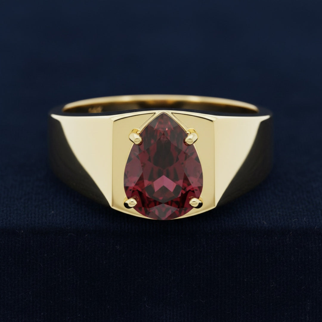 Anillo Hombre Oro 14k con Granate Purpura Purpura rojizo 3.08ct, joyería mexicana Gold Shield - PREVENTA