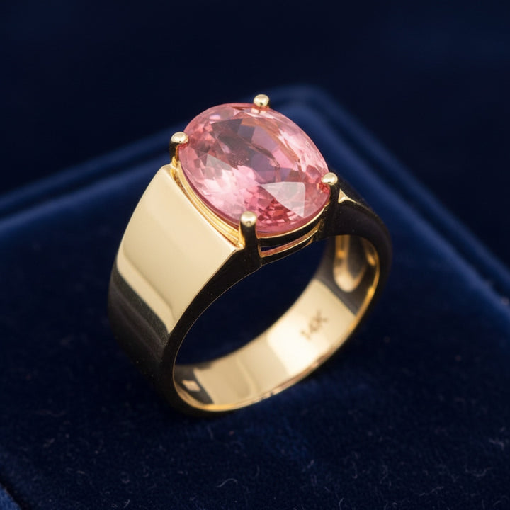 Anillo Hombre Oro 14k con Turmalina Rosa Rosa anaranjado 1.78ct, joyería mexicana Gold Shield - PREVENTA