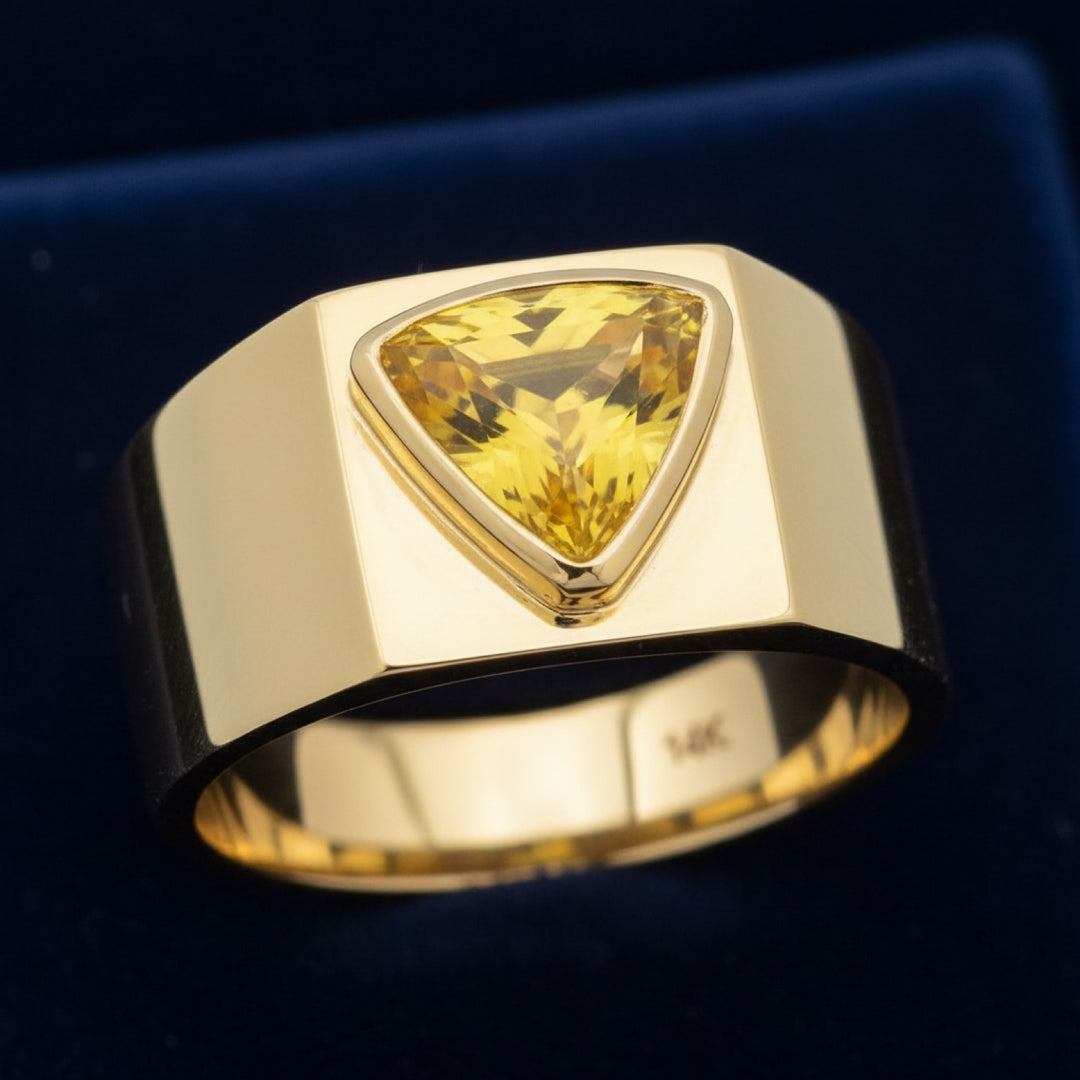 Anillo Hombre Oro 14k con Zafiro Amarillo 0.9ct, joyería mexicana Gold Shield - PREVENTA