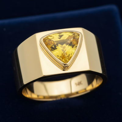 Anillo Hombre Oro 14k con Zafiro Amarillo 0.9ct, joyería mexicana Gold Shield - PREVENTA