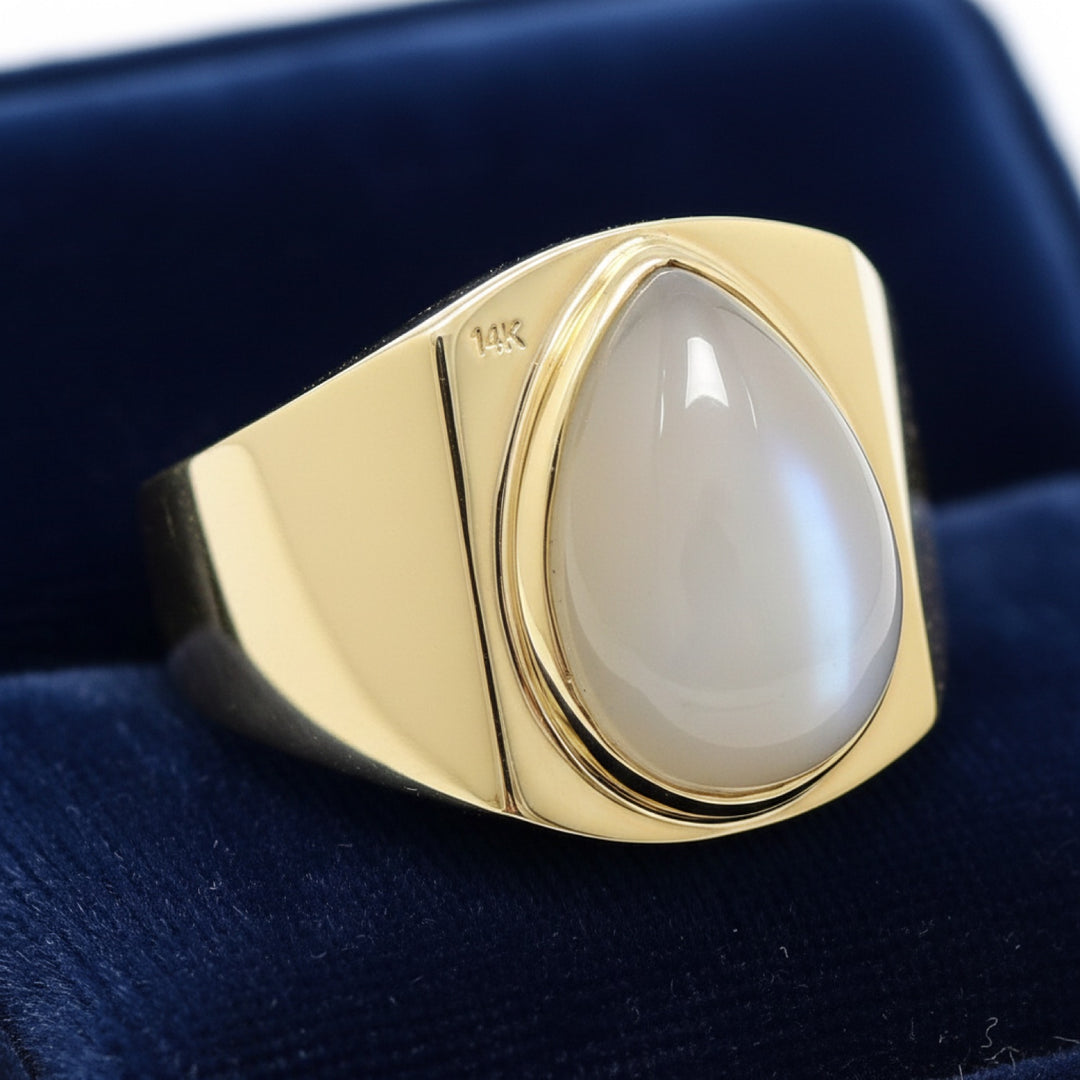 Anillo Hombre Oro 14k con Piedra de Luna Ojo de Gato Amarillo Amarillo claro 9.0ct, joyería mexicana Gold Shield - PREVENTA