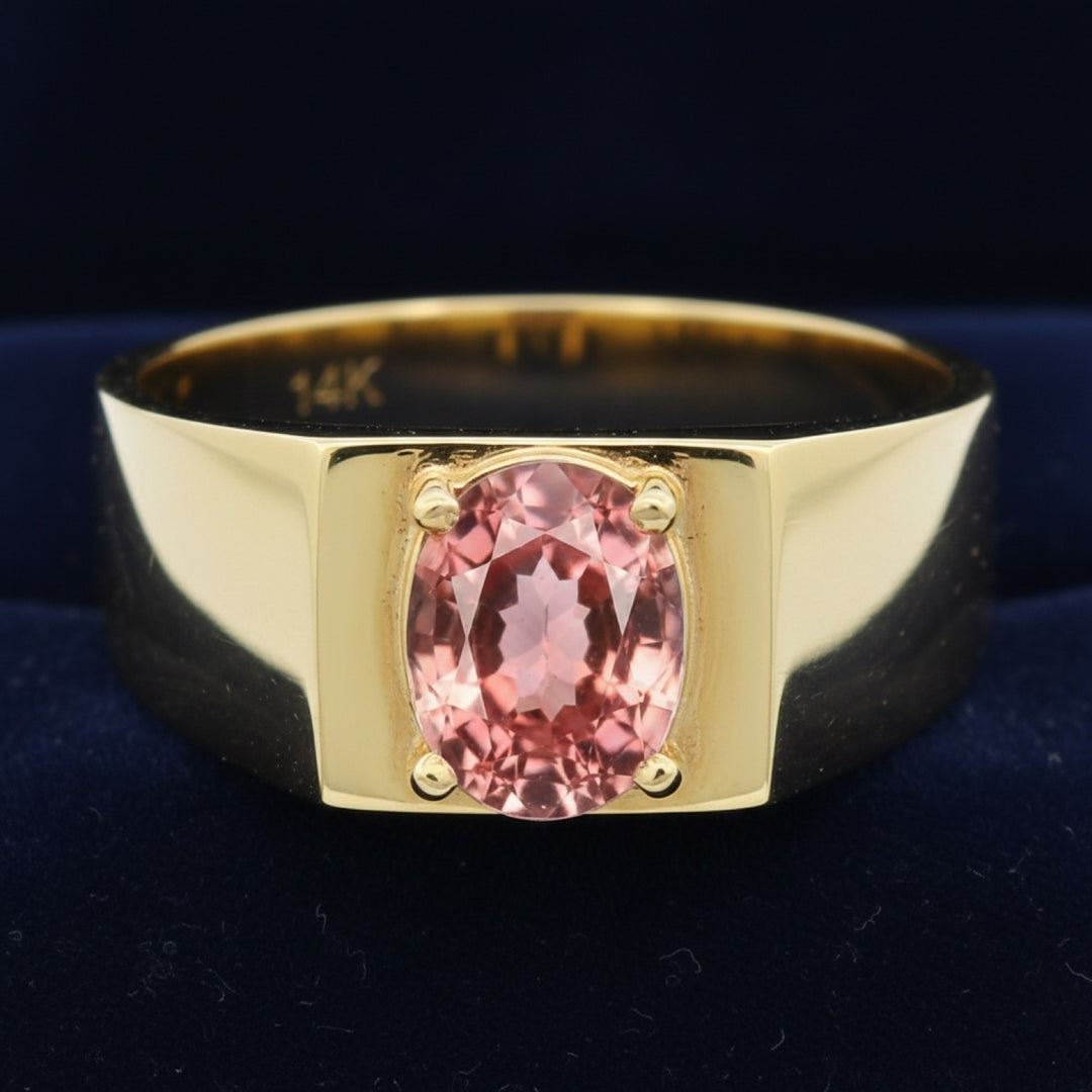Anillo Hombre Oro 14k con Turmalina Rosa 0.59ct, joyería mexicana Gold Shield - PREVENTA