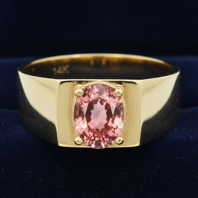 Anillo Hombre Oro 14k con Turmalina Rosa 0.59ct, joyería mexicana Gold Shield - PREVENTA