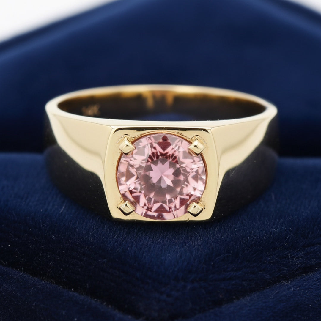 Anillo Hombre Oro 14k con Turmalina Rosa Rosa anaranjado 0.87ct, joyería mexicana Gold Shield - PREVENTA