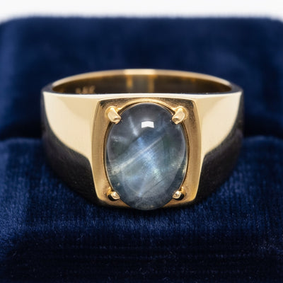 Anillo Hombre Oro 14k con Zafiro Estrella Azul Verde Verde azul 0.68ct, joyería mexicana Gold Shield - PREVENTA
