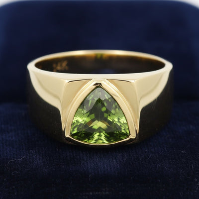 Anillo Hombre Oro 14k con Zafiro Verde 0.93ct, joyería mexicana Gold Shield - PREVENTA