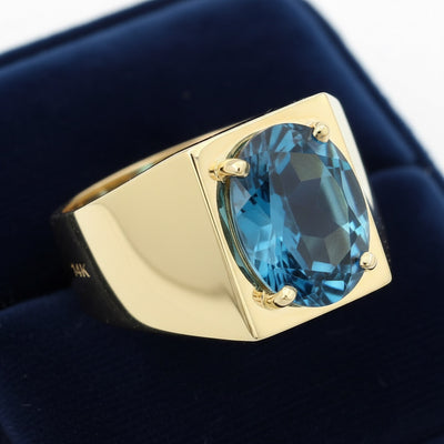 Anillo Hombre Oro 14k con Topacio Azul London Blue 2.05ct, joyería mexicana Gold Shield - PREVENTA