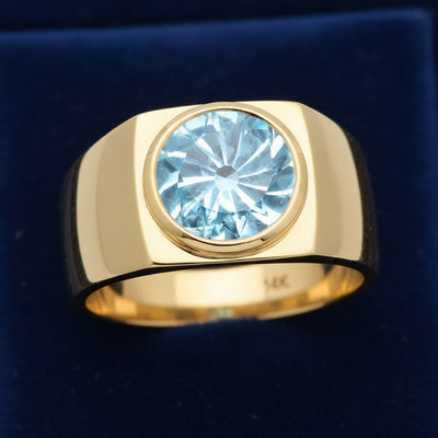 Anillo Hombre Oro 14k con Topacio Azul Azul cielo 4.29ct, joyería mexicana Gold Shield - PREVENTA