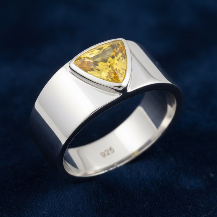 Anillo Hombre Plata 925 con Zafiro Amarillo 0.9ct, joyería mexicana Gold Shield - PREVENTA