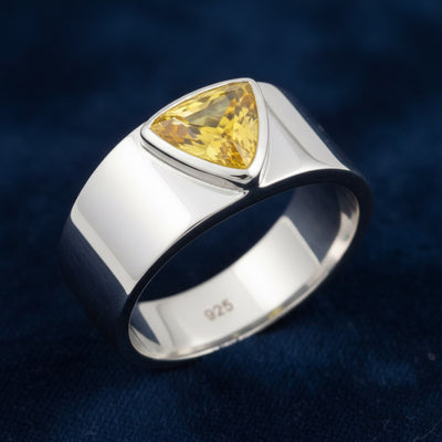 Anillo Hombre Plata 925 con Zafiro Amarillo 0.9ct, joyería mexicana Gold Shield - PREVENTA