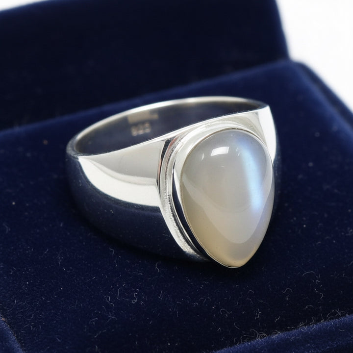 Anillo Hombre Plata 925 con Piedra de Luna Ojo de Gato Amarillo Amarillo claro 9.0ct, joyería mexicana Gold Shield - PREVENTA