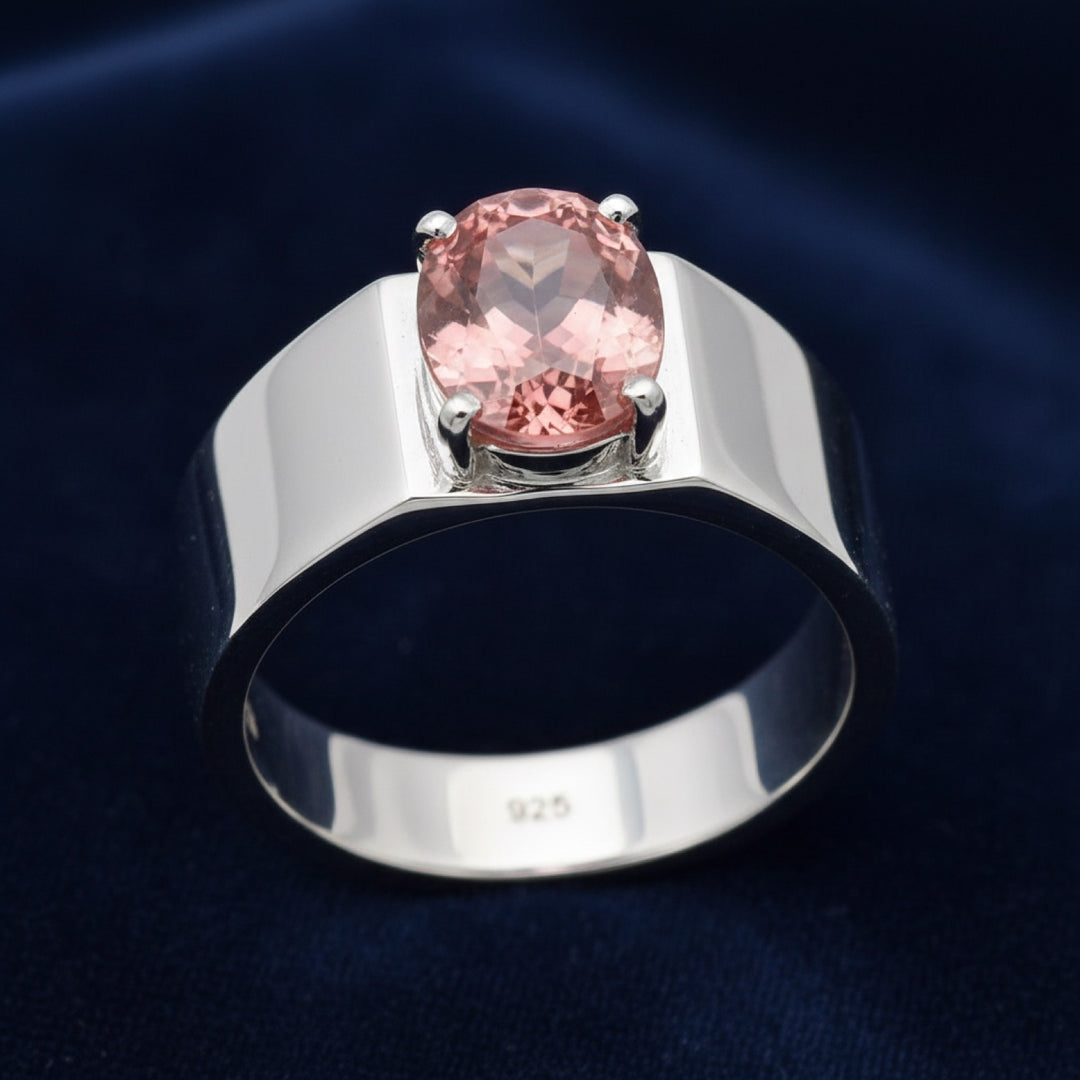 Anillo Hombre Plata 925 con Turmalina Rosa 0.59ct, joyería mexicana Gold Shield - PREVENTA