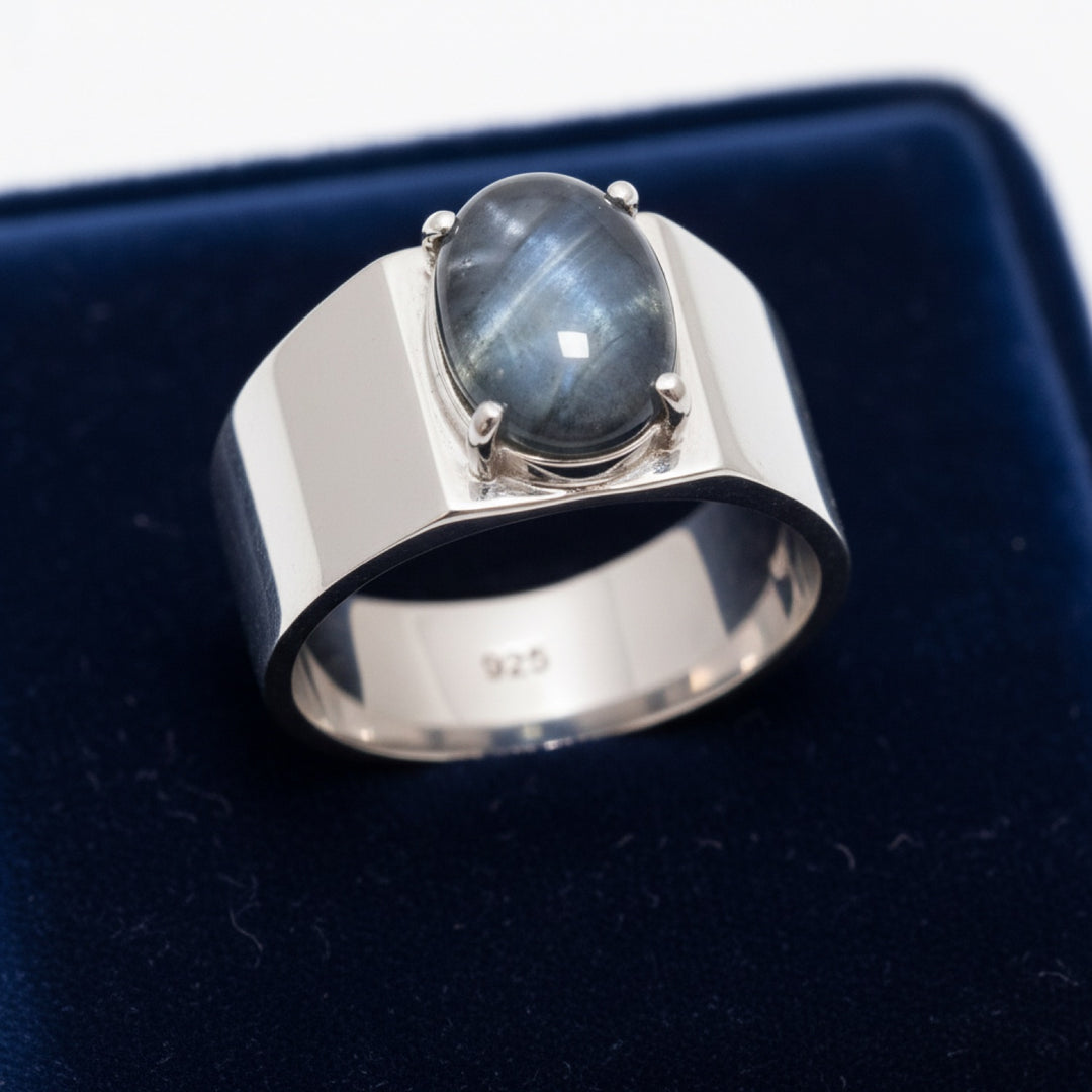 Anillo Hombre Plata 925 con Zafiro Estrella Azul Verde Verde azul 0.68ct, joyería mexicana Gold Shield - PREVENTA