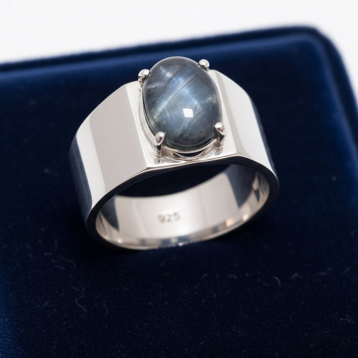 Anillo Hombre Plata 925 con Zafiro Estrella Azul Verde Verde azul 0.68ct, joyería mexicana Gold Shield - PREVENTA