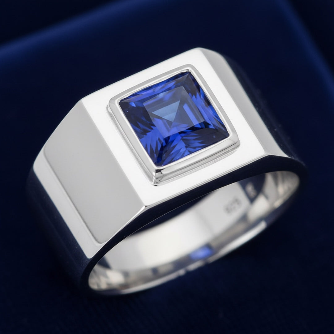 Anillo Hombre Plata 925 con Zafiro Azul 0.49ct, joyería mexicana Gold Shield - PREVENTA
