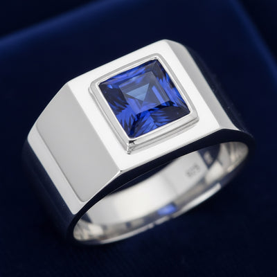 Anillo Hombre Plata 925 con Zafiro Azul 0.49ct, joyería mexicana Gold Shield - PREVENTA