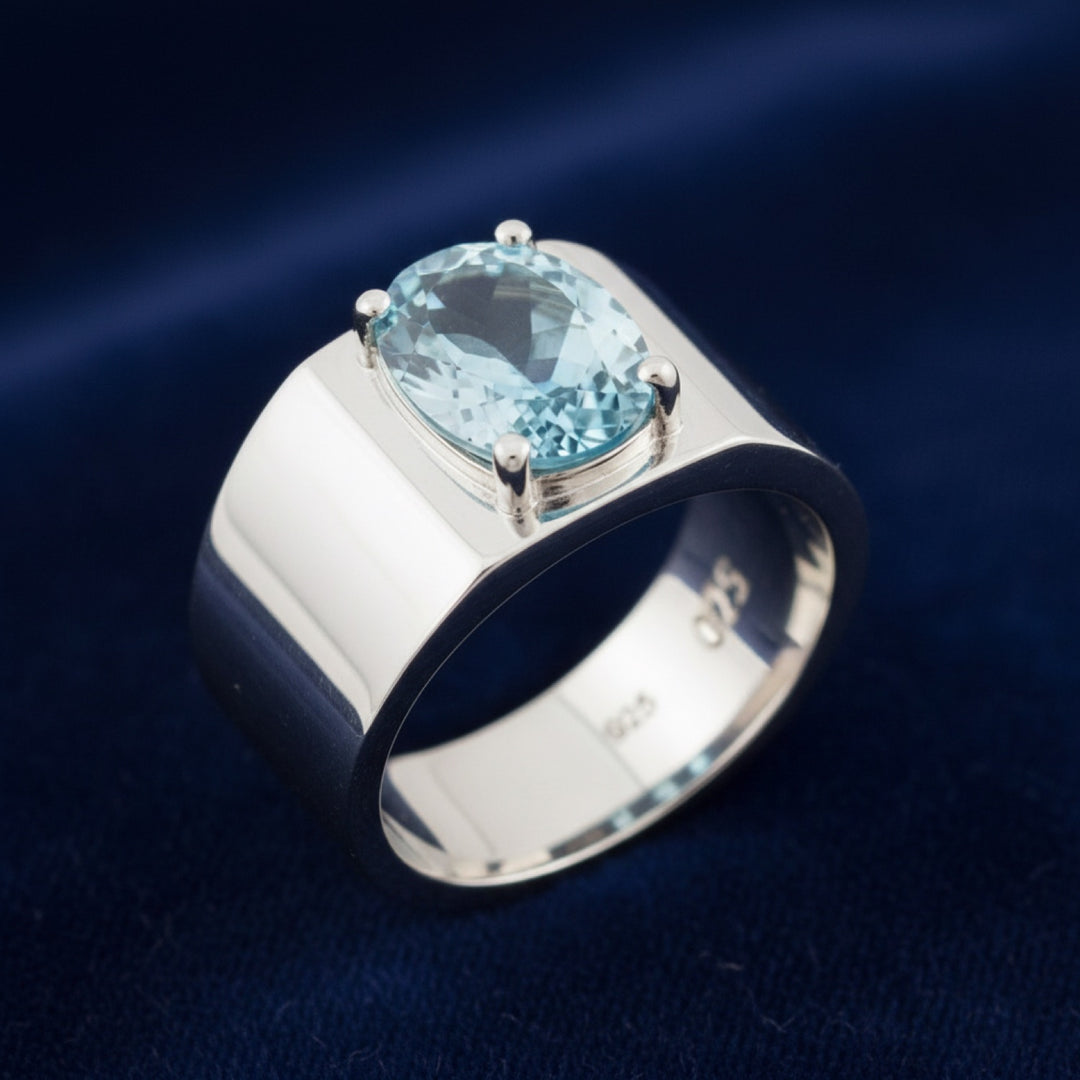 Anillo Hombre Plata 925 con Topacio Azul Azul cielo 3.21ct, joyería mexicana Gold Shield - PREVENTA