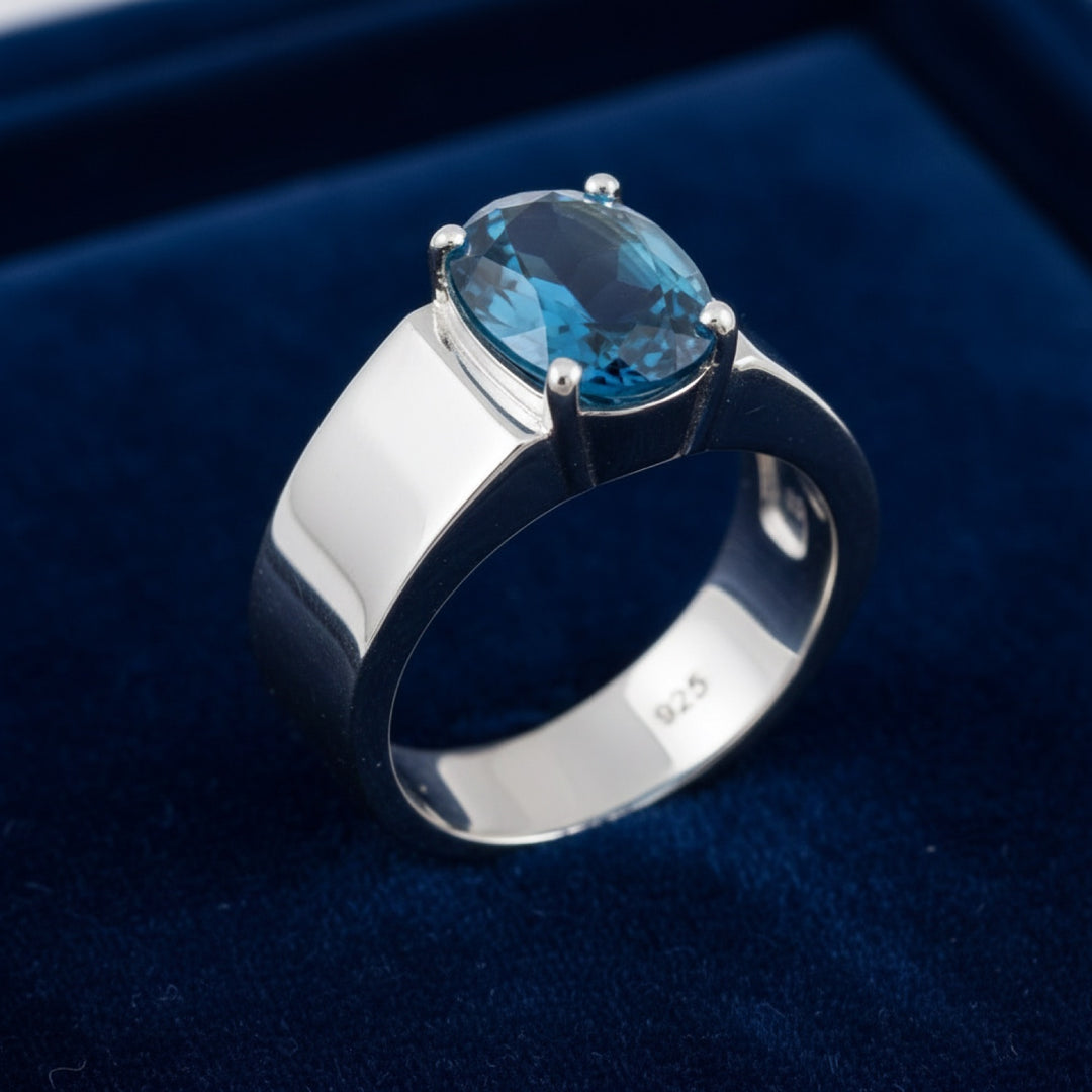 Anillo Hombre Plata 925 con Topacio Azul London Blue 2.05ct, joyería mexicana Gold Shield - PREVENTA