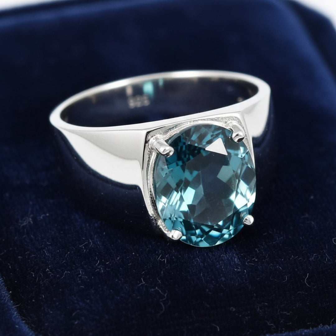 Anillo Hombre Plata 925 con Topacio Azul London Blue 3.01ct, joyería mexicana Gold Shield - PREVENTA