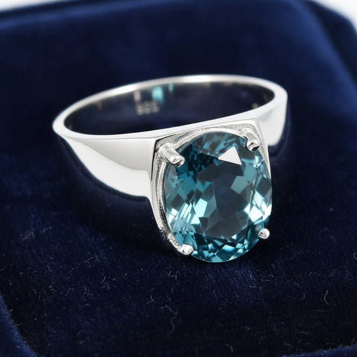 Anillo Hombre Plata 925 con Topacio Azul London Blue 3.01ct, joyería mexicana Gold Shield - PREVENTA