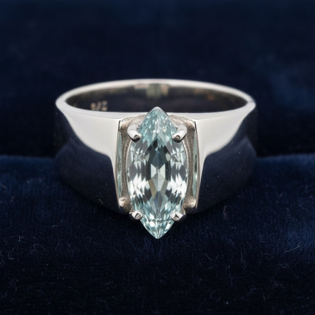 Anillo Hombre Plata 925 con Aguamarina Azul 3.92ct, joyería mexicana Gold Shield - PREVENTA