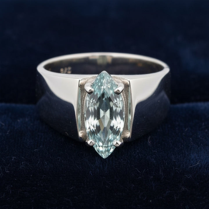 Anillo Hombre Plata 925 con Aguamarina Azul 3.92ct, joyería mexicana Gold Shield - PREVENTA
