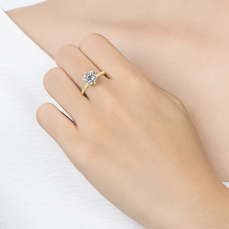 Anillo de compromiso de moissanita 2 quilates en oro vermeil, talla redonda brillante