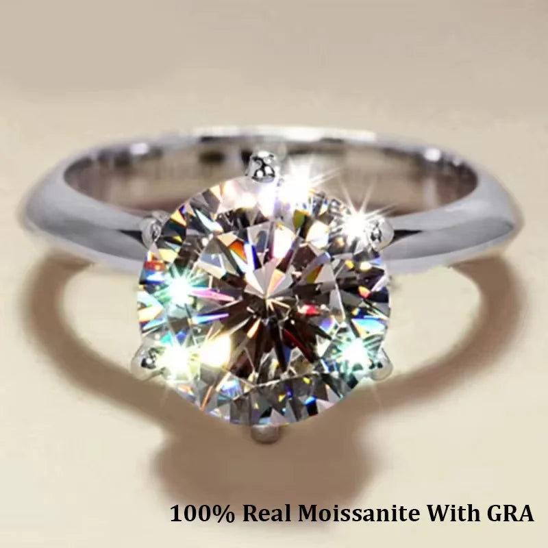 Anillo solitario de moissanita 2 ct color D en plata 925 con baño de rodio y certificado GRA