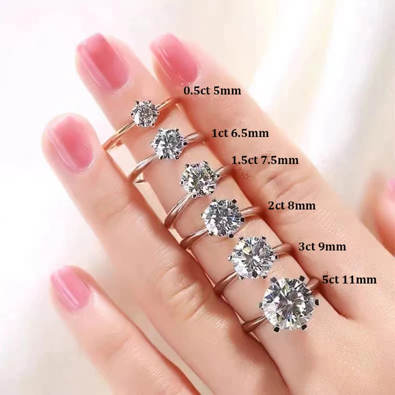 Anillo de compromiso de moissanita 2 quilates talla redonda brillante en plata de ley 925