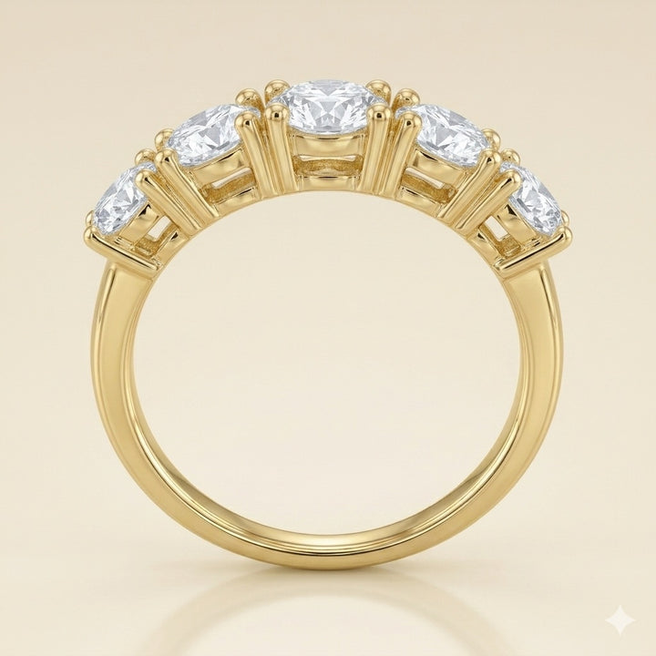 Anillo media eternidad oro 14k con diamantes blancos brillantes - lateral - Gold Shield