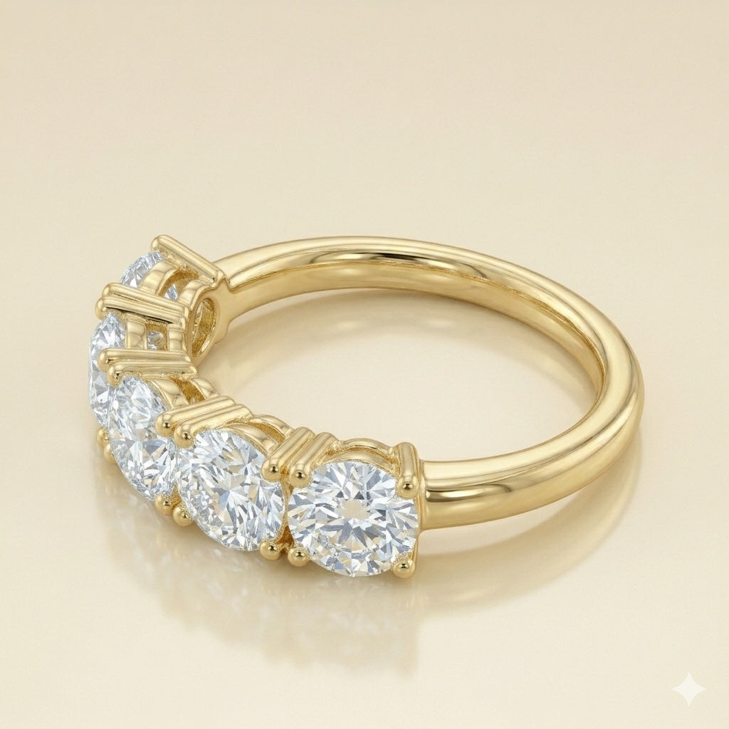 Anillo media eternidad oro 14k con diamantes blancos brillantes - tres cuartos - Gold Shield