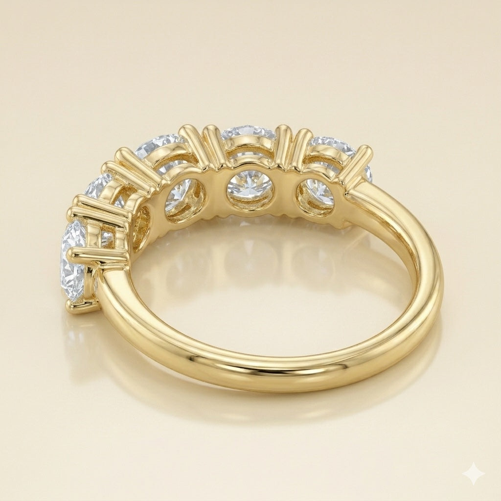 Anillo media eternidad oro 14k con diamantes blancos brillantes - vista trasera - Gold Shield