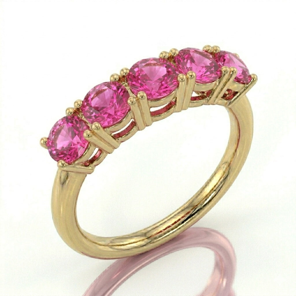 Anillo media eternidad oro 14k con espinelas rosas - frente - Gold Shield