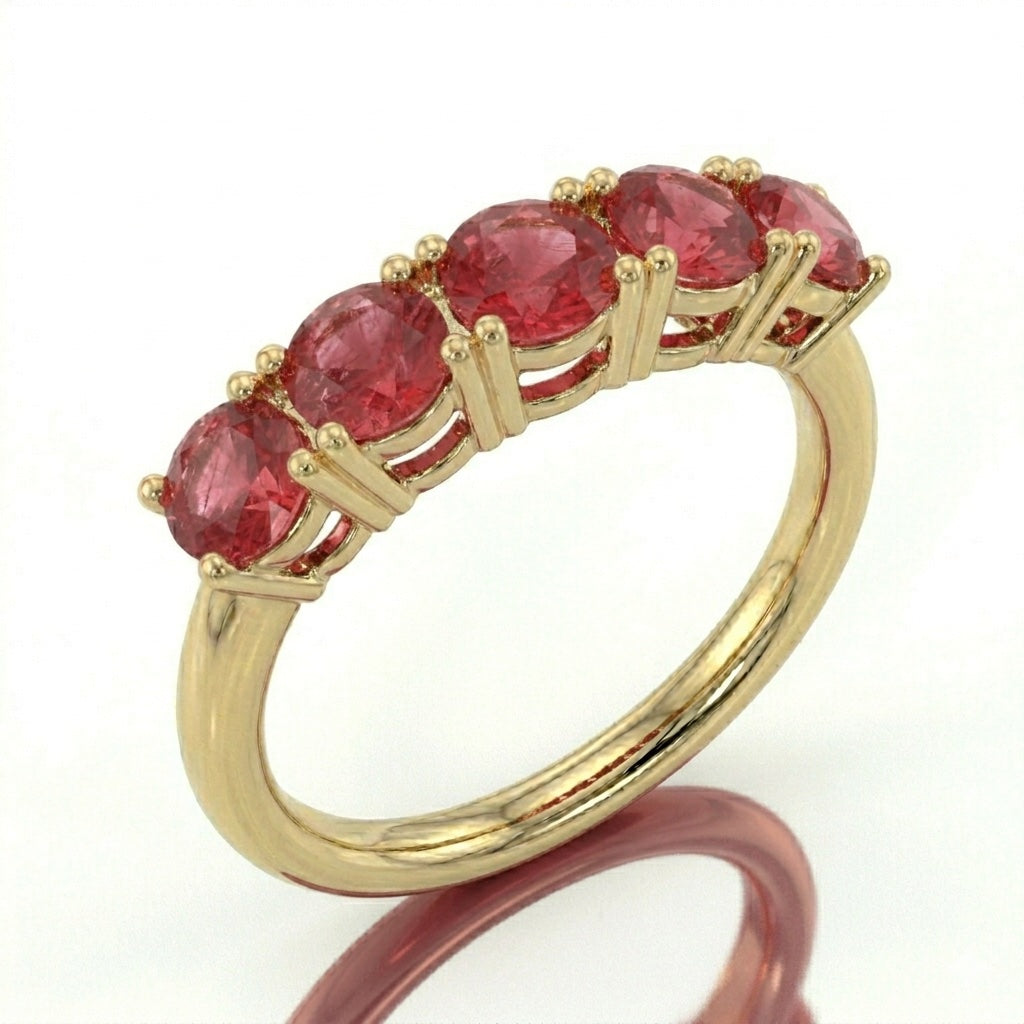 Anillo media eternidad oro 14k con espinelas rosas - lateral - Gold Shield