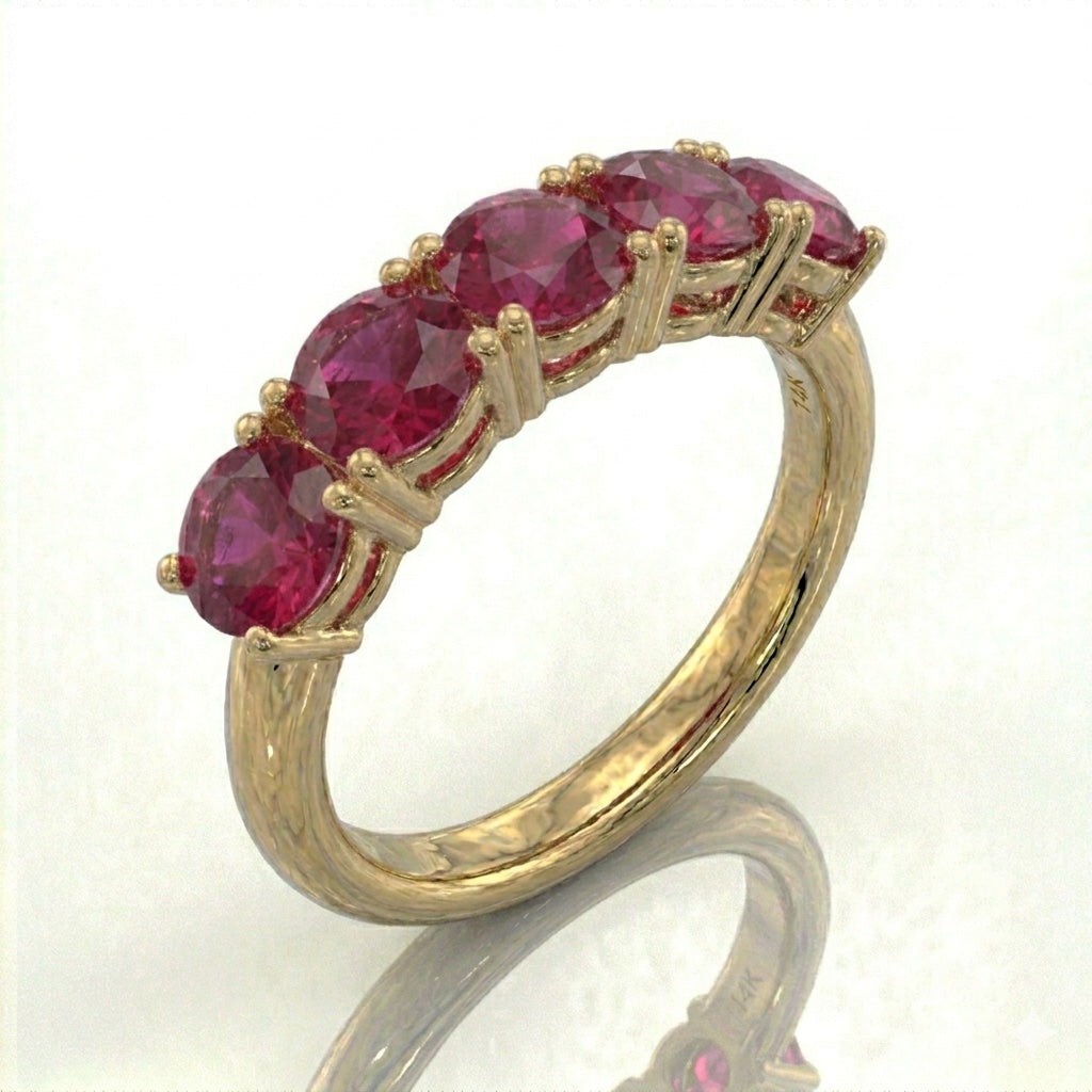 Anillo media eternidad oro 14k con espinelas rosas - perspectiva - Gold Shield