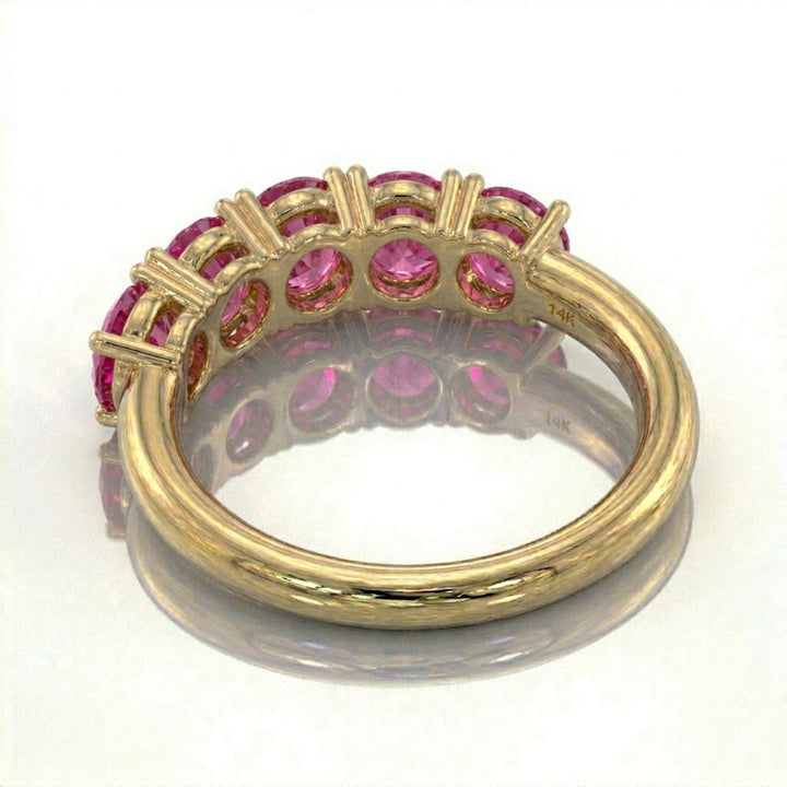 Anillo media eternidad oro 14k con espinelas rosas - tres cuartos - Gold Shield