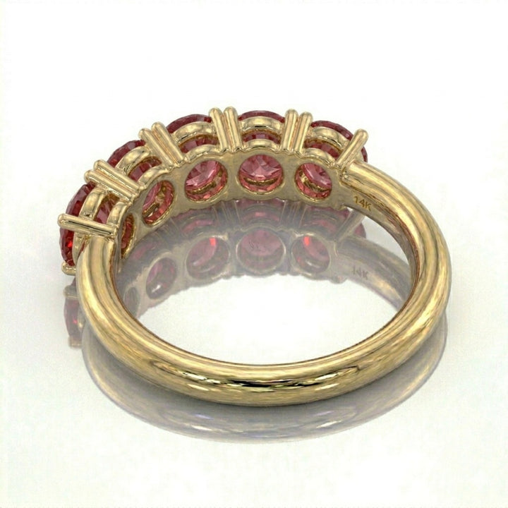 Anillo media eternidad oro 14k con espinelas rosas - vista trasera - Gold Shield