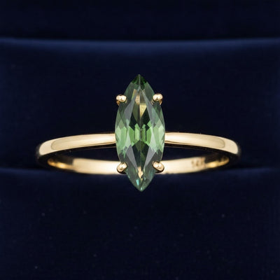 Anillo Oro 14k con Zafiro Azul Verdoso Natural Tailandia 0.98ct , joyería mexicana Gold Shield