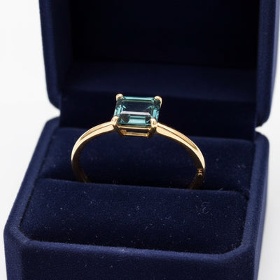 Anillo Oro 14k con Turmalina Verde Azul Natural África 2.27ct Co, joyería mexicana Gold Shield