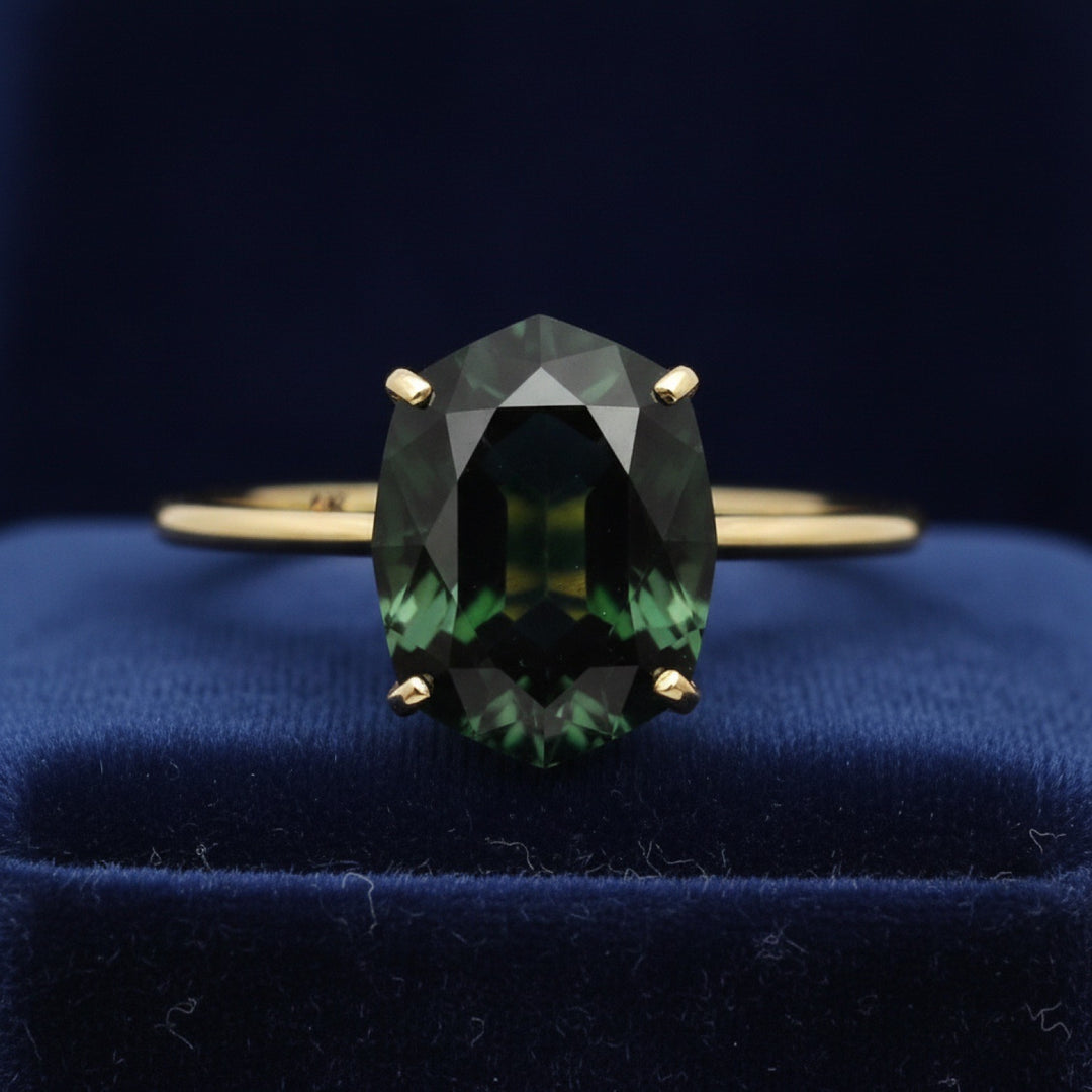 Anillo Oro 14k con Turmalina Cromo Sin Tratar Tanzania 1.38ct - , joyería mexicana Gold Shield