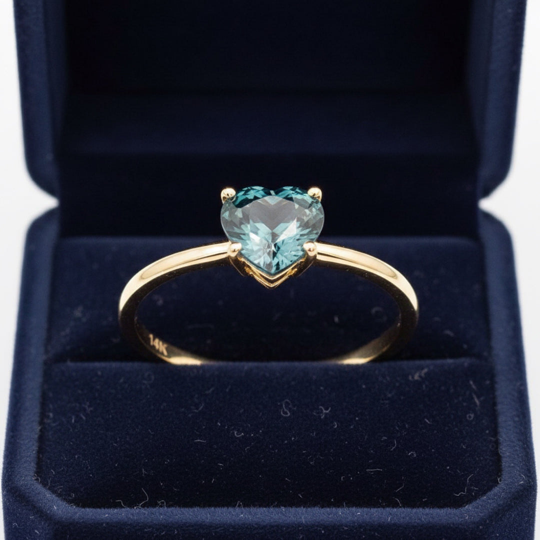 Anillo Oro 14k con Zafiro Corazón Sin Tratar Madagascar 0.83ct -, joyería mexicana Gold Shield