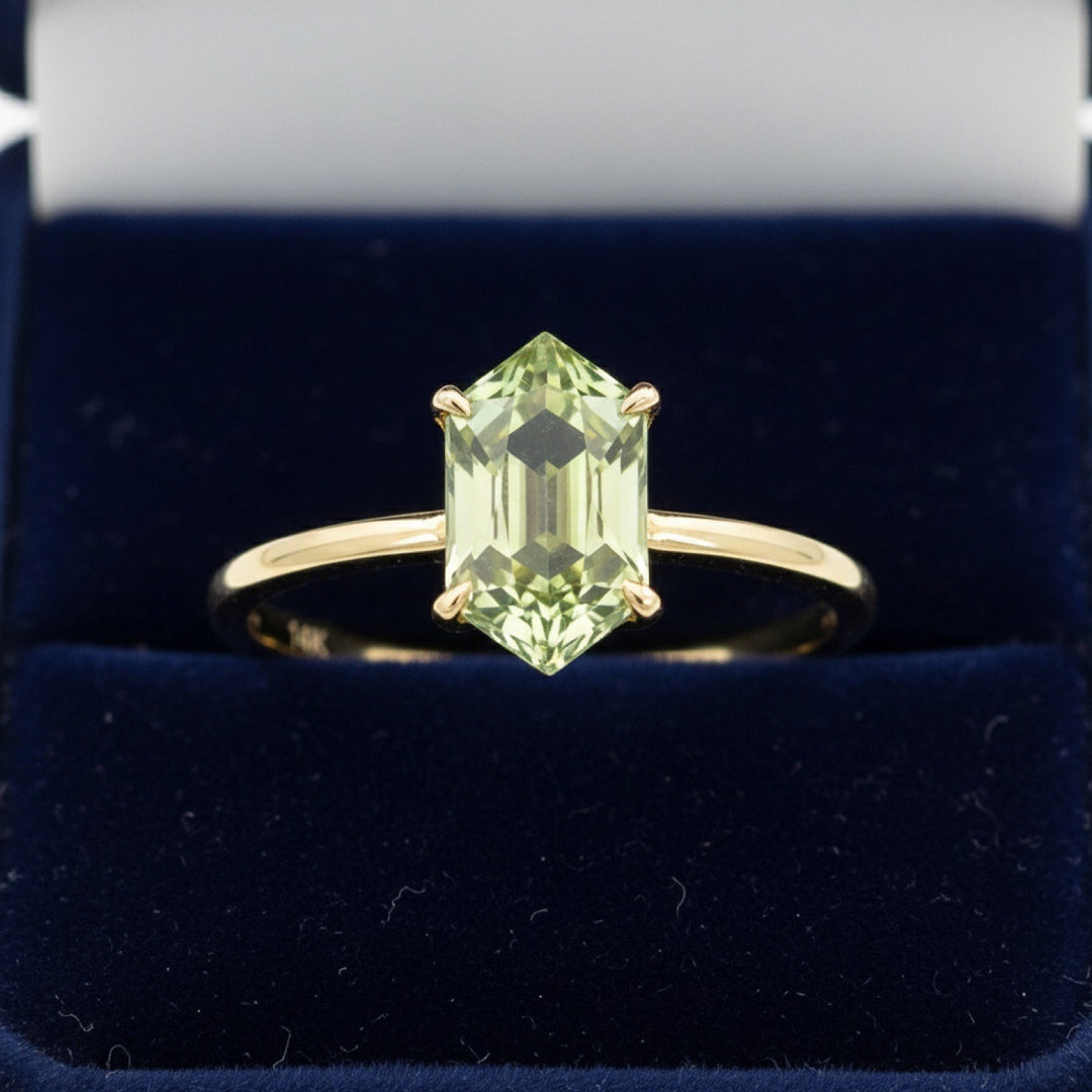 Anillo Oro 14k con Zafiro Verde Sin Tratar Australia 0.71ct - Pi, joyería mexicana Gold Shield